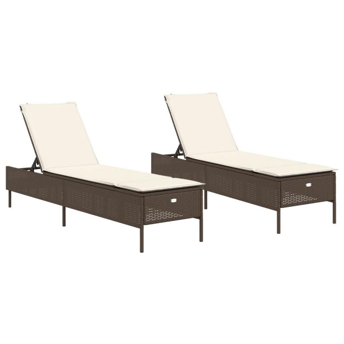 VIDAXL Chaises longues avec coussins lot de 2 marron resine tressee