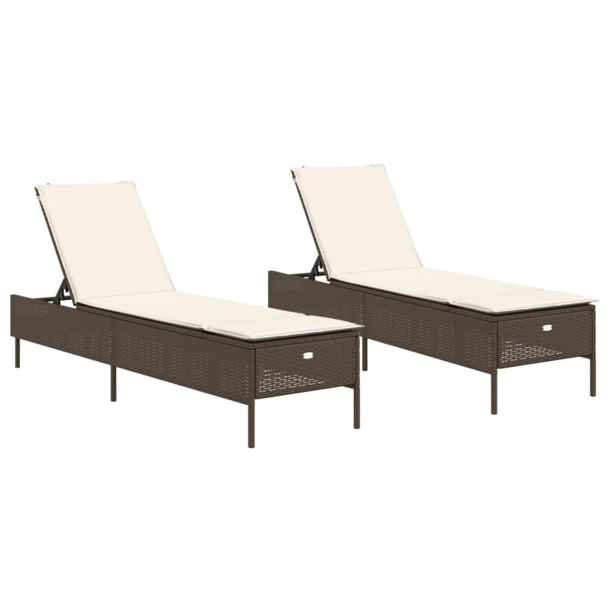 VIDAXL Chaises longues avec coussins lot de 2 marron resine tressee