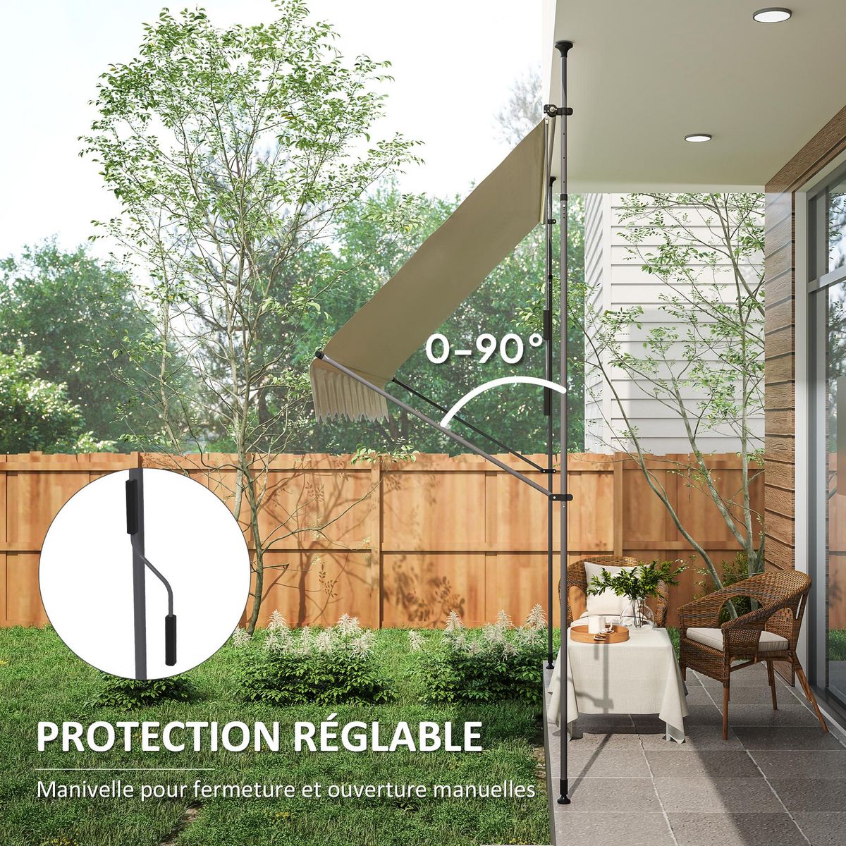 OUTSUNNY Store banne autoportant manuel inclinable rétractable 3 x 1,2(avancée) x 2,1-3H.m aucun perçage sable