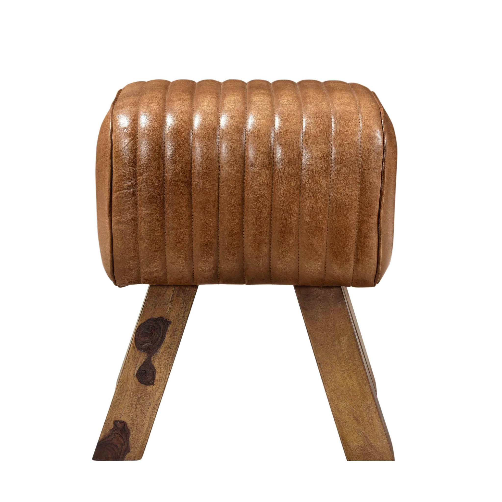 Voir la diapositive 6 : MAISON PAVANE Tabouret en cuir marron et bois de manguier-morena