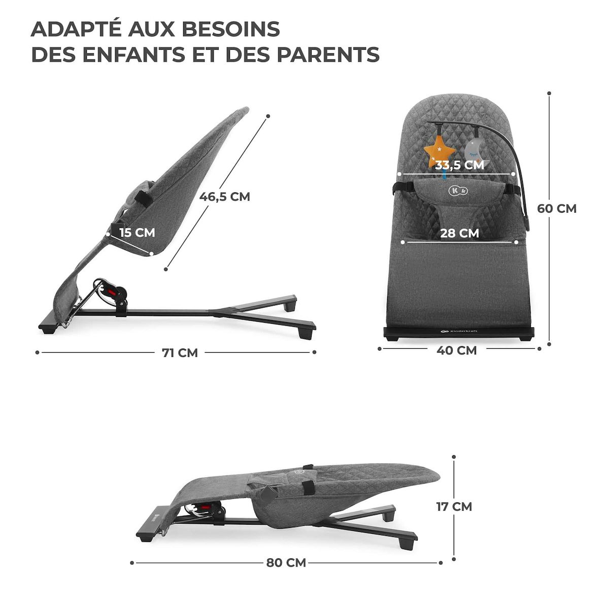 KINDERKRAFT Balancelle électrique bébé 2 en 1 avec fonction transat