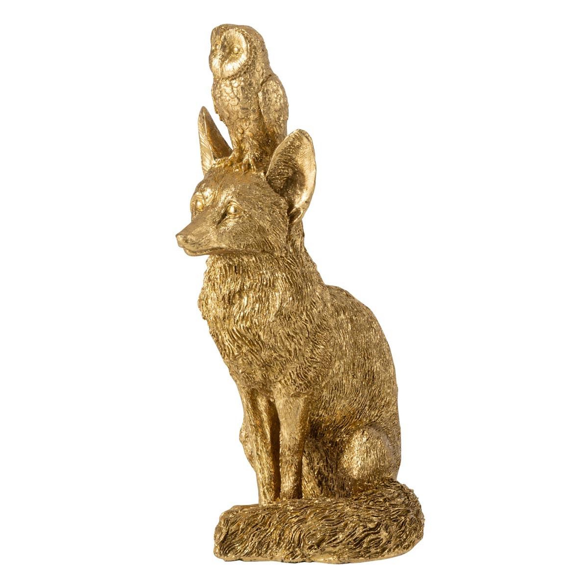 J-LINE Statuette renard en résine  hibou  28cm doré