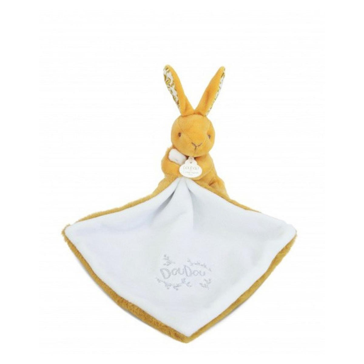 DOUDOU ET COMPAGNIE Doudou mouchoir Lapin- 10 cm - Jaune moutarde