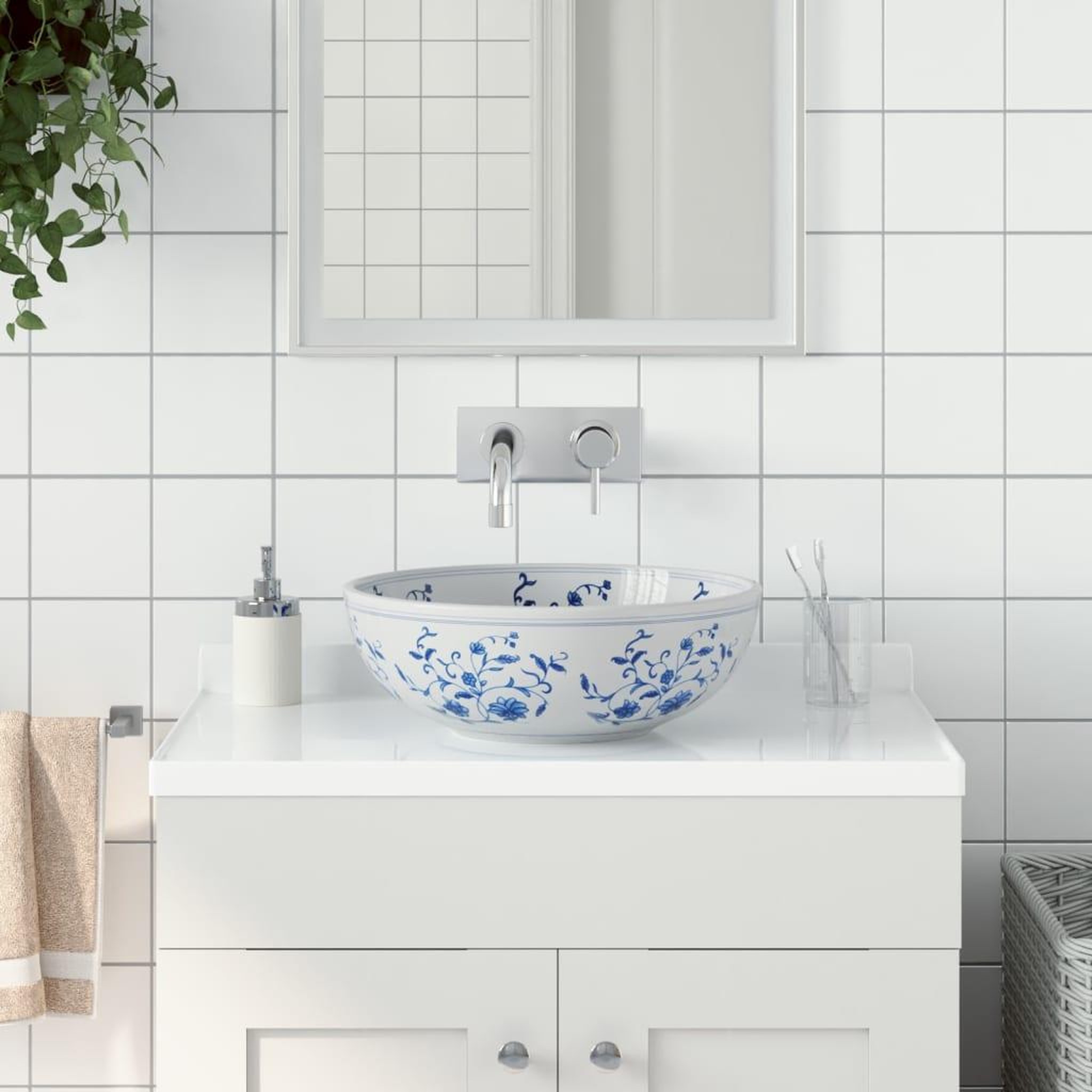 VIDAXL Vasque a poser blanc et bleu rond Φ41x14 cm ceramique