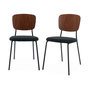 Voir la diapositive 1 : SWEEEK Lot de 2 chaises assise bouclette texturée noire. dossier bois de peuplier courbé. pieds en métal noir mat