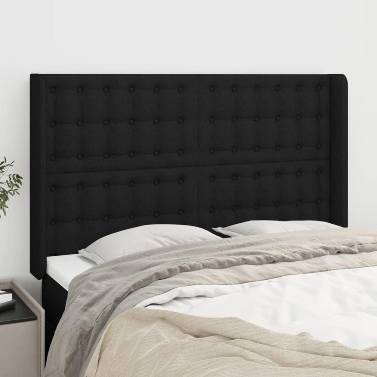 VIDAXL Tete de lit avec oreilles Noir 147x16x118/128 cm Tissu