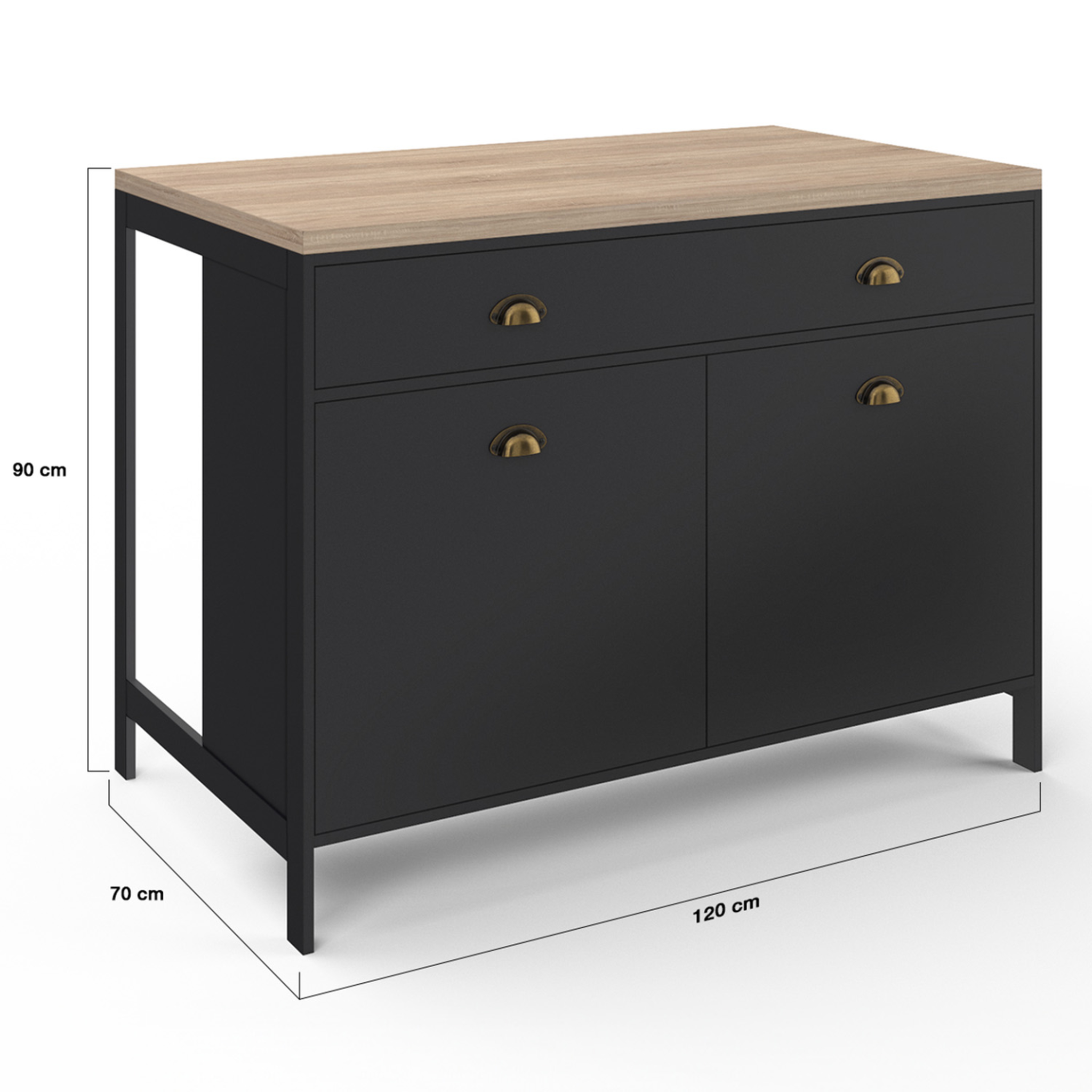 Voir la diapositive 5 : ID MARKET Ilot central 120 cm campagne isis plateau bois façon hêtre et noir