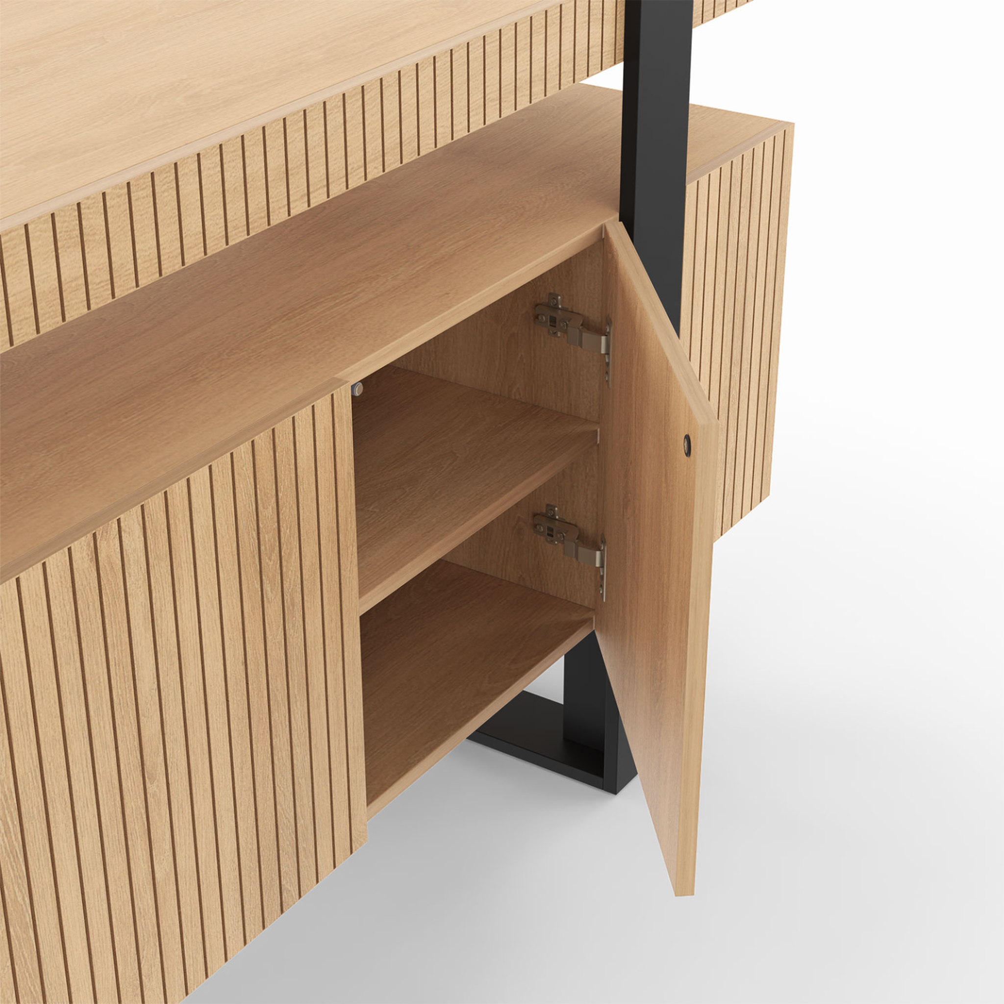Voir la diapositive 6 : ID MARKET Buffet 140 cm octave 4 portes lattes tasseau bois