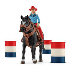 Schleich Cowgirl et Tonneaux de Racing
