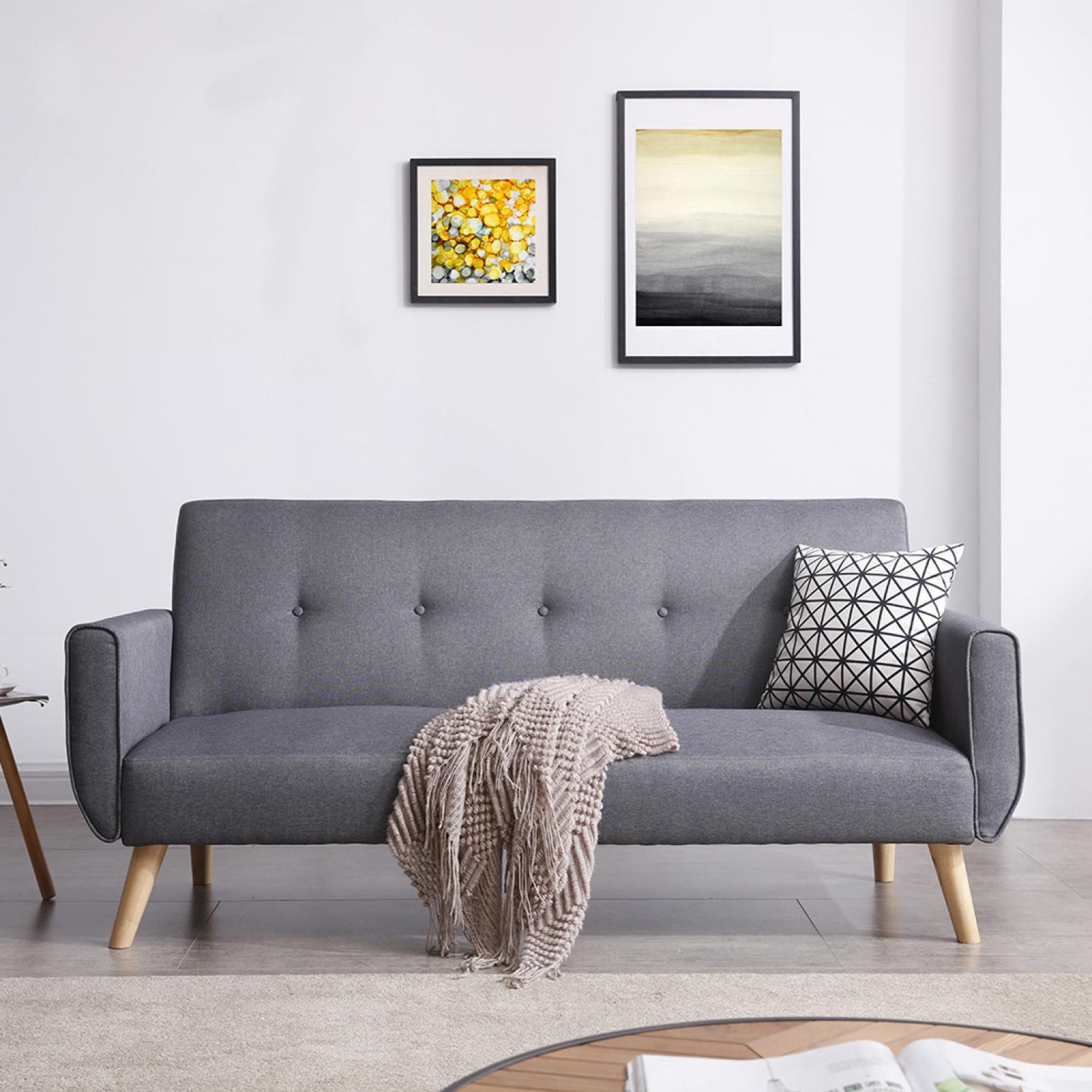 Voir la diapositive 2 : CONCEPT USINE Canapé scandinave convertible 3 places en tissu gris berlin