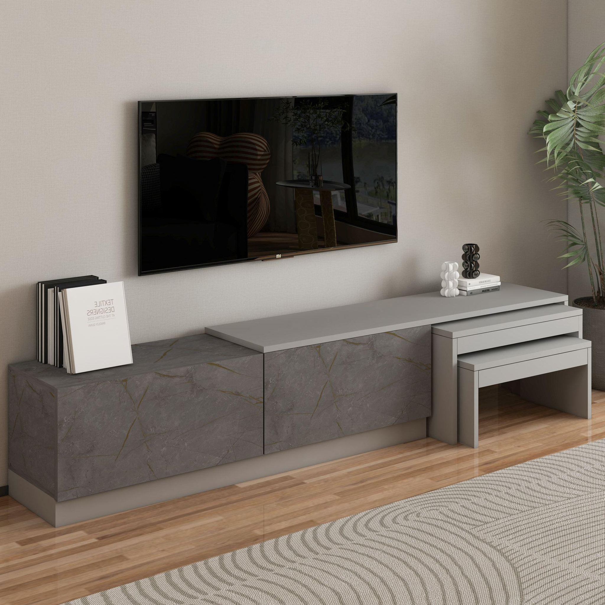 Voir la diapositive 3 : Habitat et Jardin Meuble tv en bois  nest  - 180 x 30 x 36 cm - gris