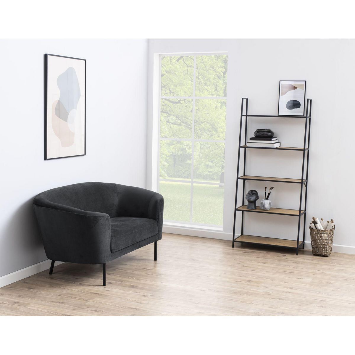 TOILINUX Bibliothèque asymétrique 4 niveaux en MDF et Métal - Beige et Noir