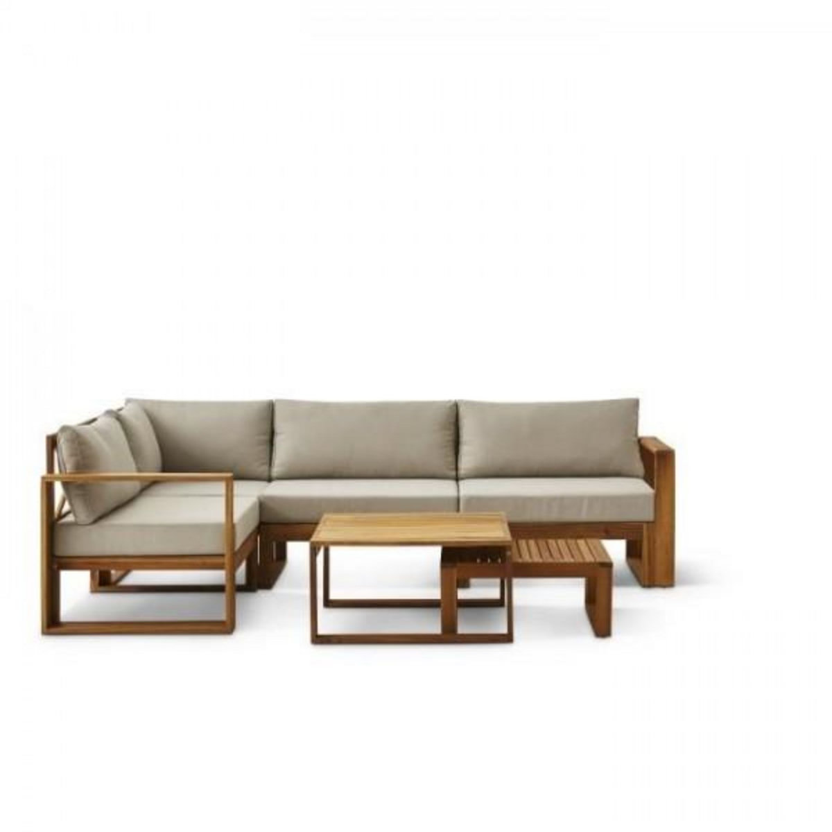 BOCARNEA Salon de jardin en bois d'Acacia FSC avec coussins lin - BOCARNEA - 6 personnes - LEVATA