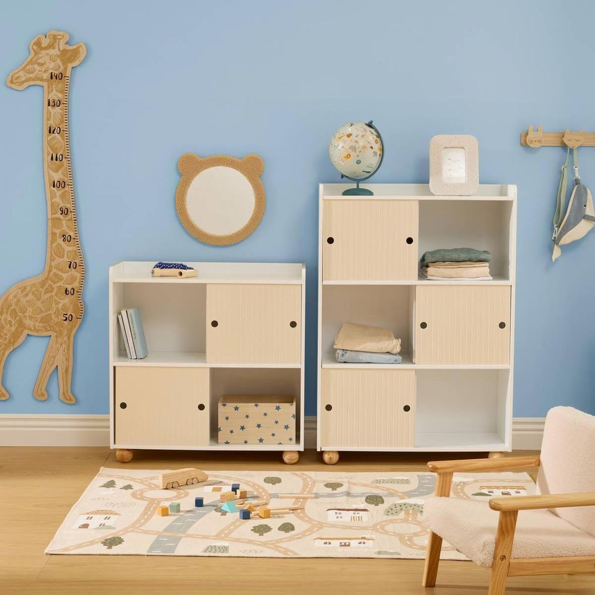 Atmosphera Kids Meuble de Rangement 3 Portes  Bouli  101cm Beige