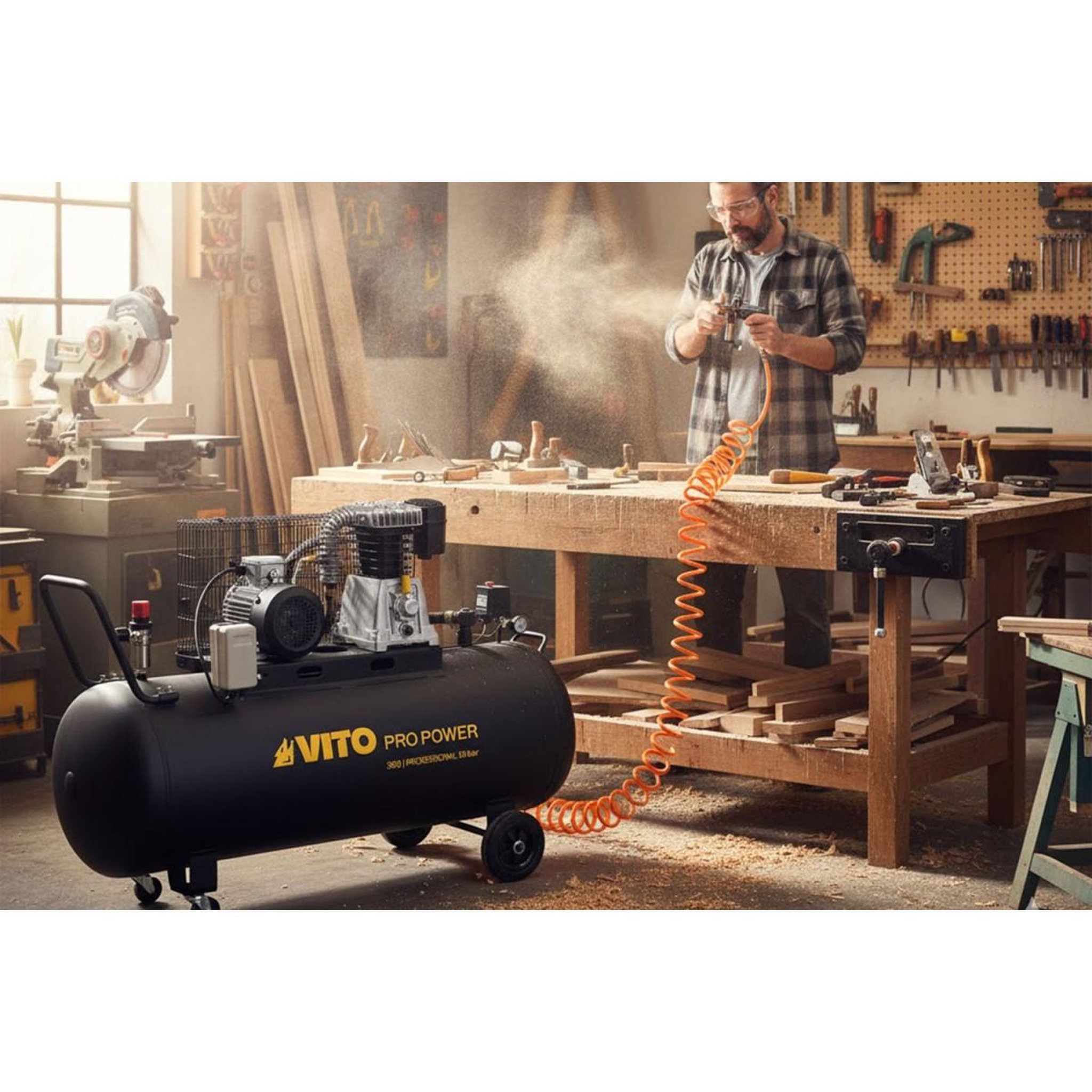 Voir la diapositive 6 : VITO Pro-Power Compresseur d'air à courroie 300l 10 bar 4000w 5.5cv 380v 500l/min. Vito