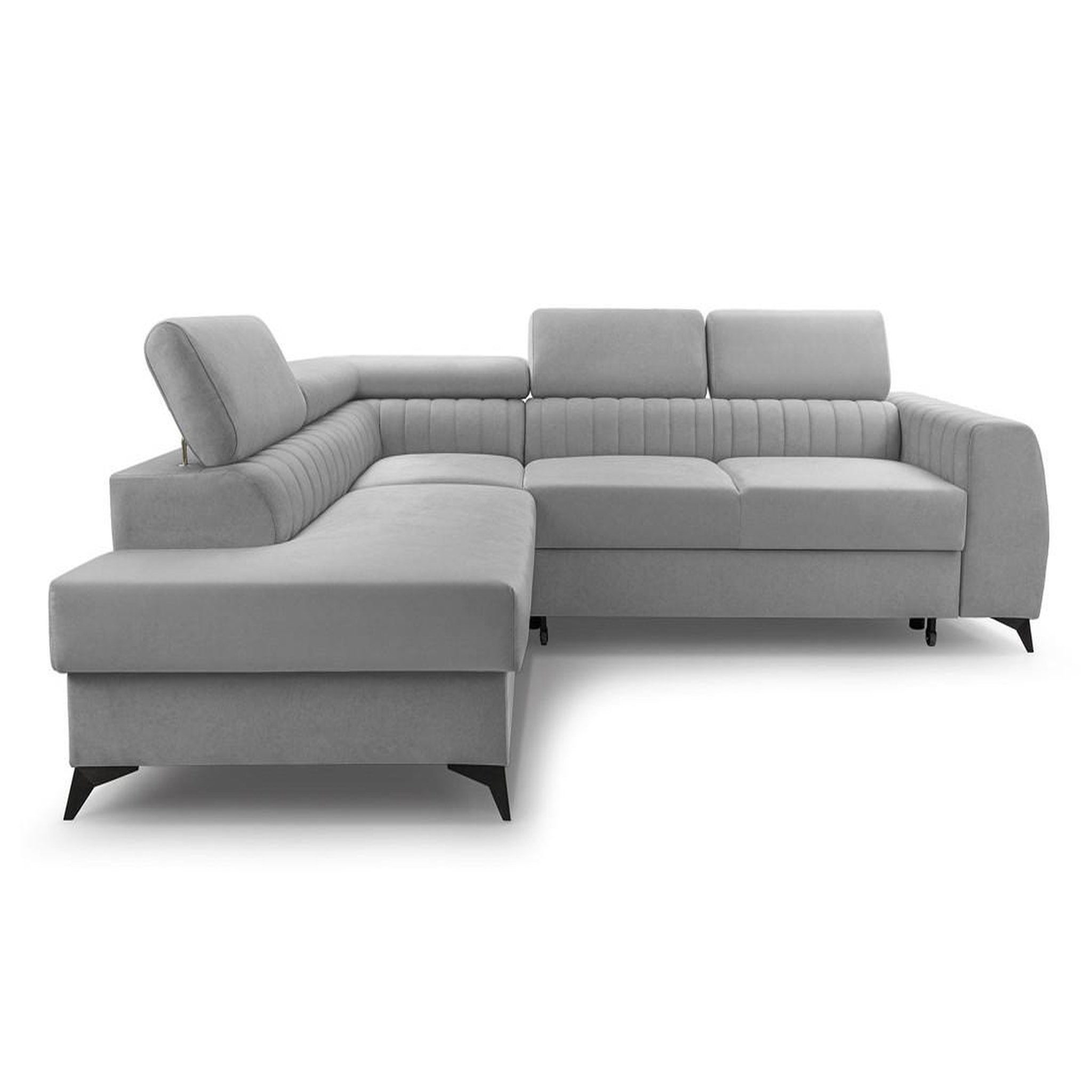 Voir la diapositive 1 : BEST MOBILIER Aneta - canapé d'angle gauche 5 places - convertible avec coffre et têtières - en velours
