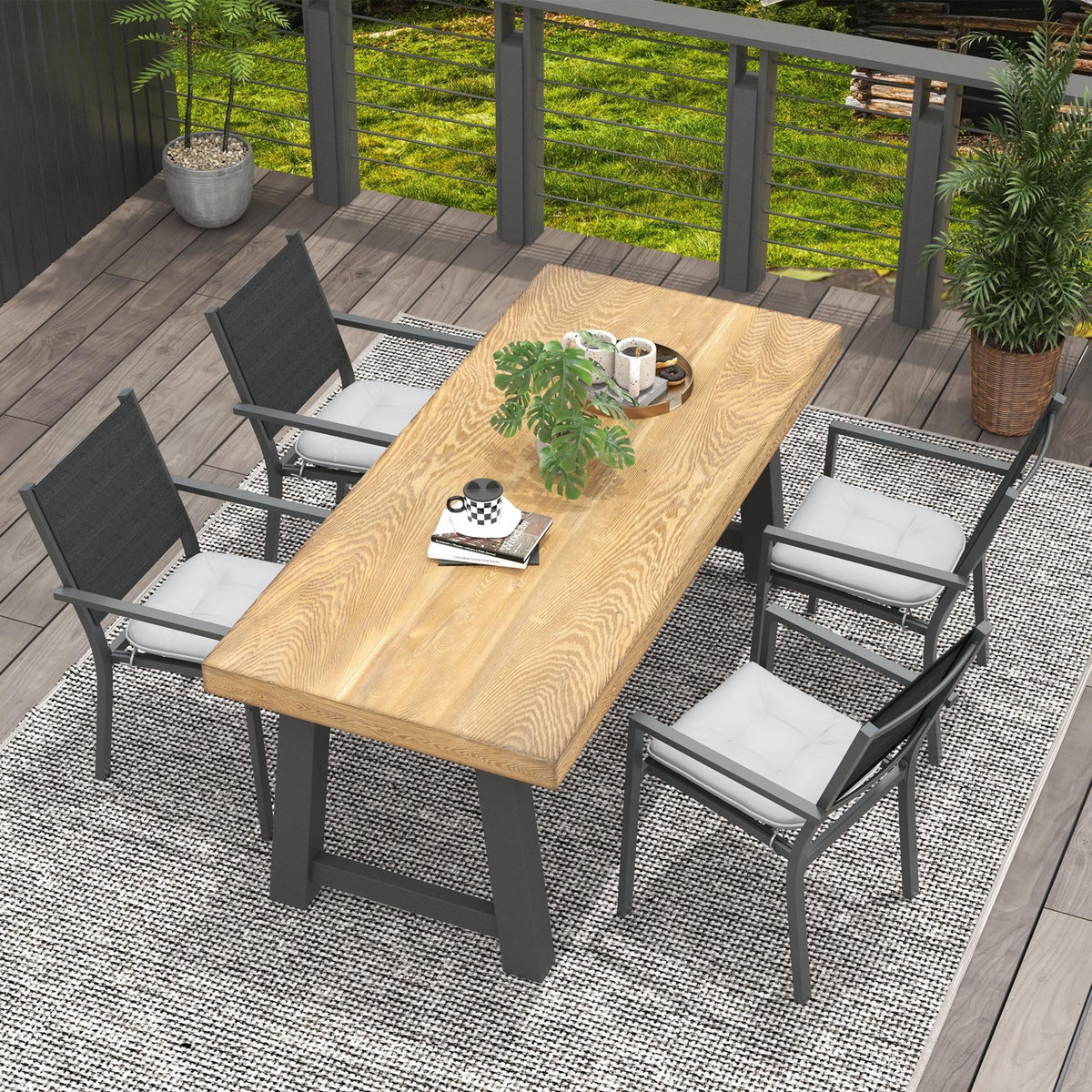 OUTSUNNY Lot de 4 coussins de chaises de jardin polyester gris clair