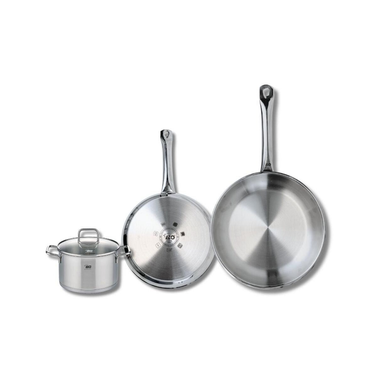 ELO Set de 2 Poêles de cuisson 24 et 28 cm et 1 faitout 14 cm Elo Profi Citrin