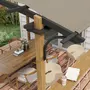 OUTSUNNY Pergola avec comptoir toit arche alu acier aspect bois noir toile grège