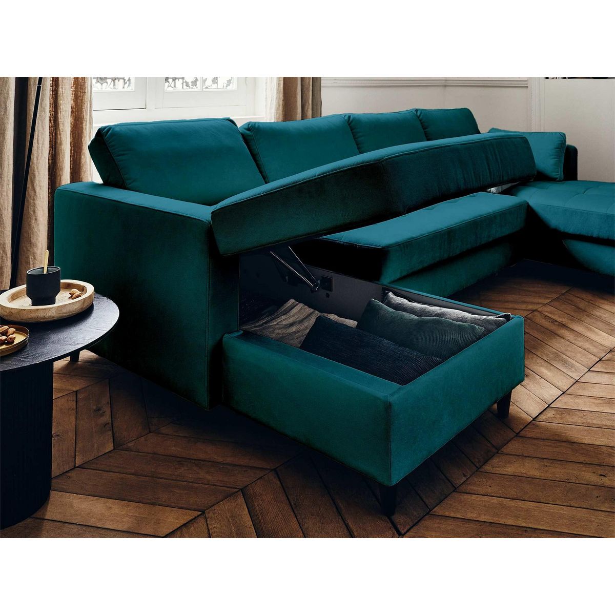 LISA DESIGN Anna - canapé panoramique en u - 7 places - convertible avec coffre - en velours