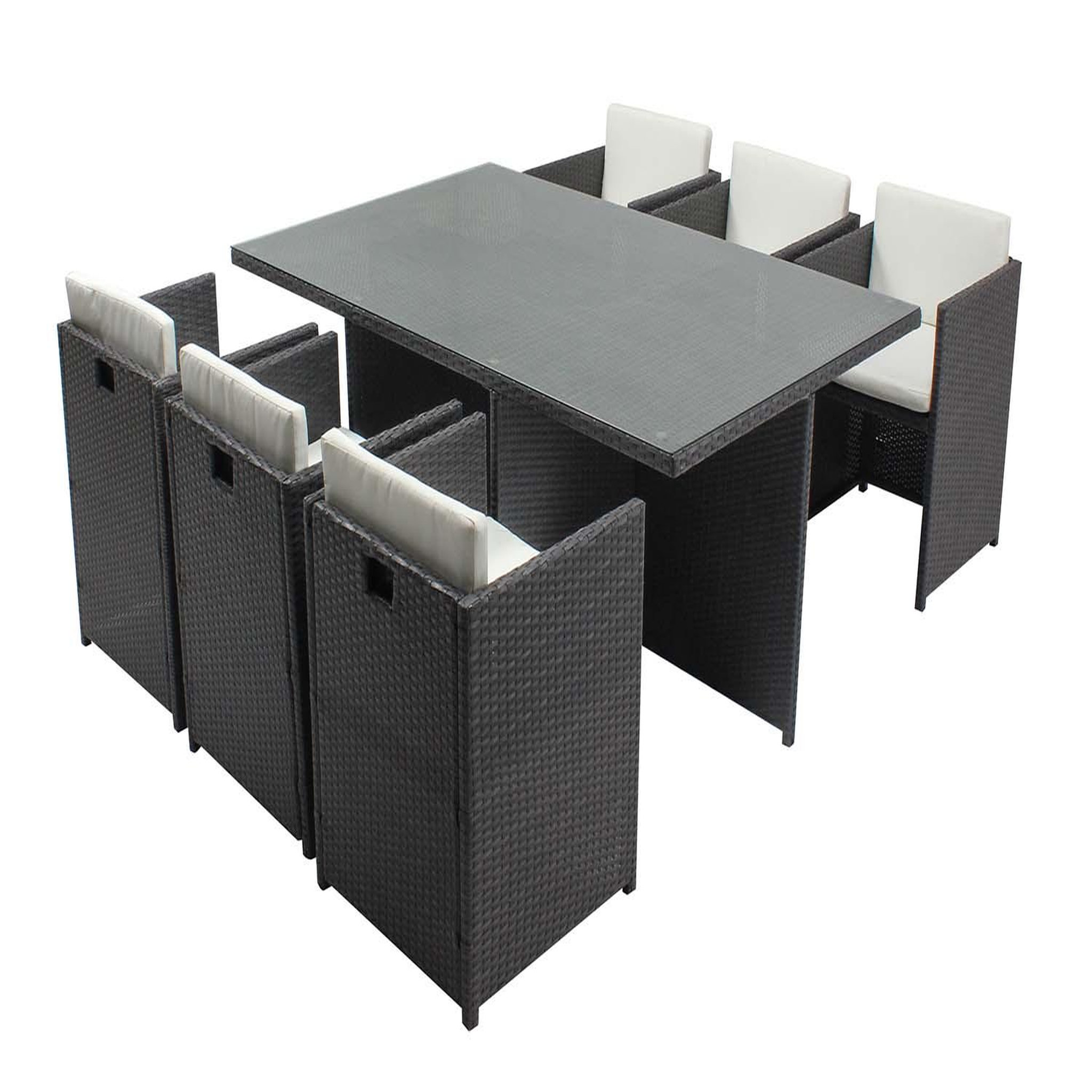 CONCEPT USINE Table et chaises 6 places encastrables en résine gris-blanc miami
