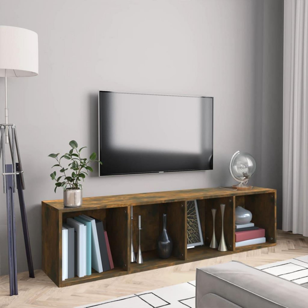 VIDAXL Bibliotheque/Meuble TV Chene fume 143x30x36cm Bois d'ingenierie