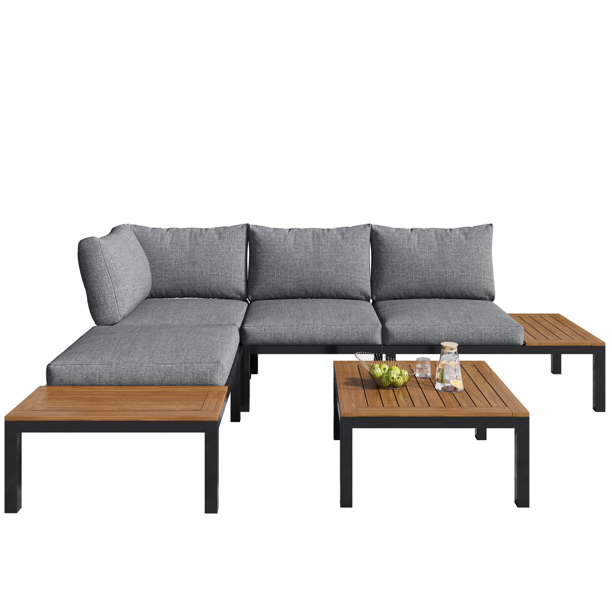 MERAX Salon de jardin 4 places en acier, 2 canapés 2 places, 2 tables basses, 1 table. Coloris disponibles : Beige