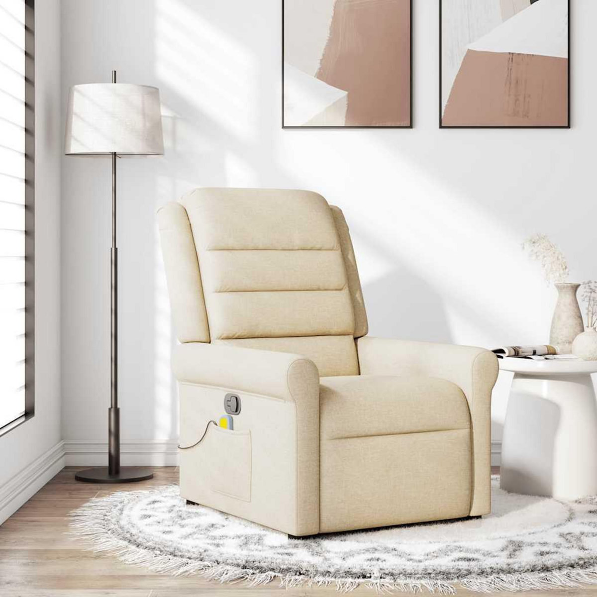 VIDAXL Fauteuil de massage inclinable Creme Tissu
