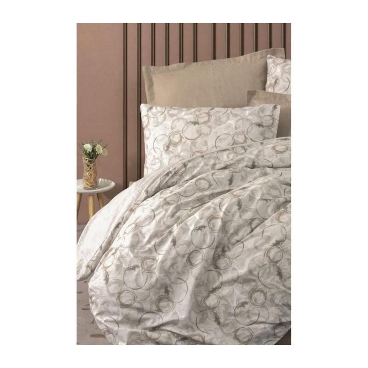 GENERIQUE Parure de lit - 129CTN64617 - 1 housse de couette 220 x 240 cm + 2 taies d'oreiller 60 x 60 cm - 100% coton ranforcé - Beige