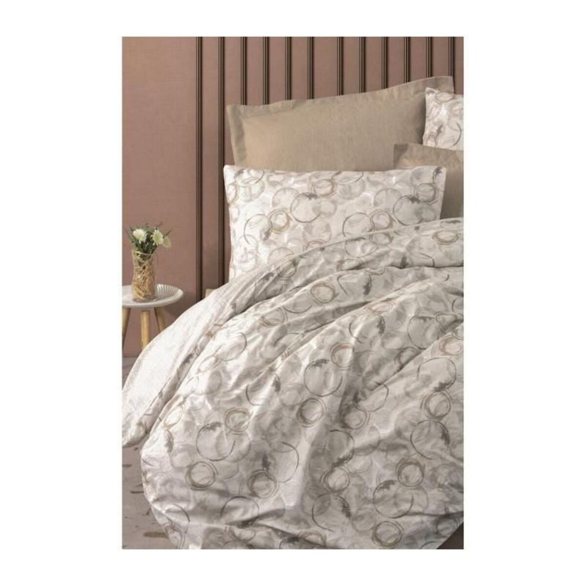 GENERIQUE Parure de lit - 129CTN64617 - 1 housse de couette 220 x 240 cm + 2 taies d'oreiller 60 x 60 cm - 100% coton ranforcé - Beige