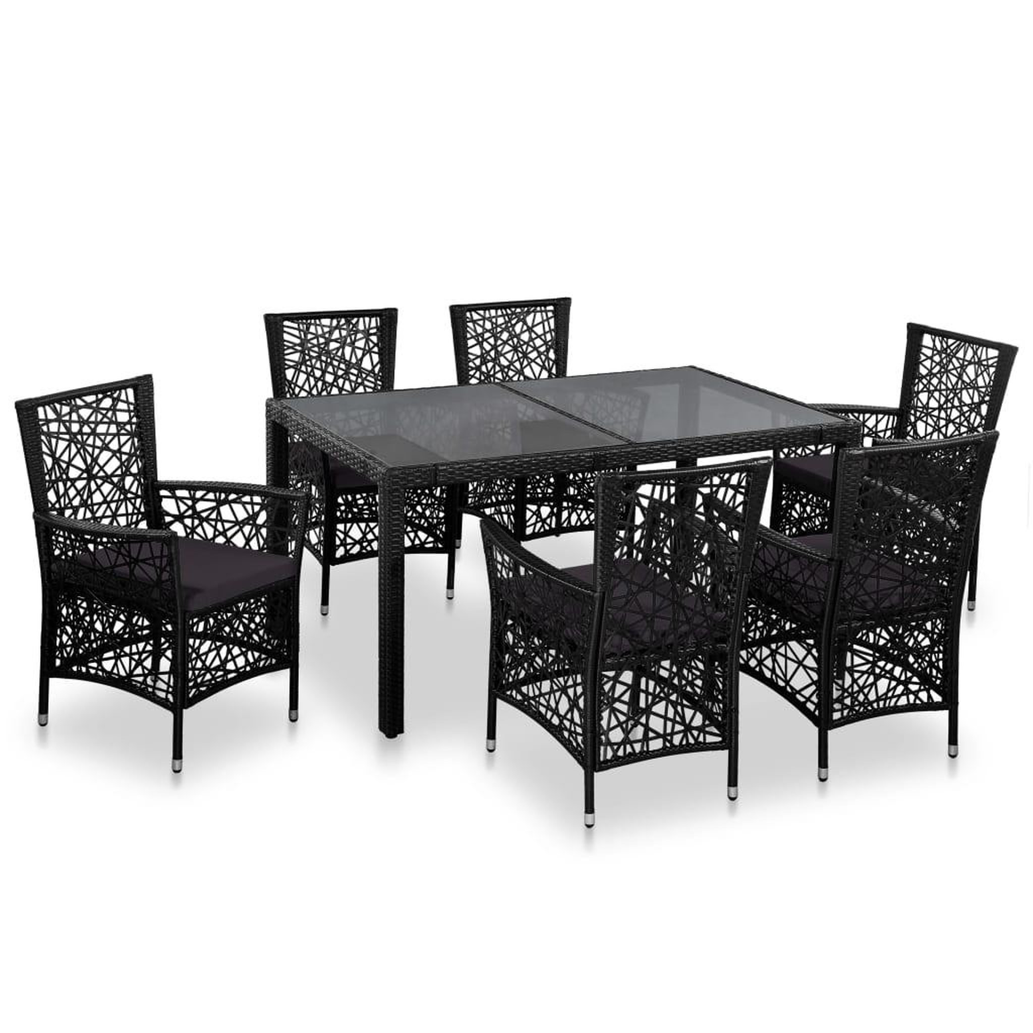 VIDAXL Ensemble a manger d'exterieur 7 pcs Resine tressee Noir
