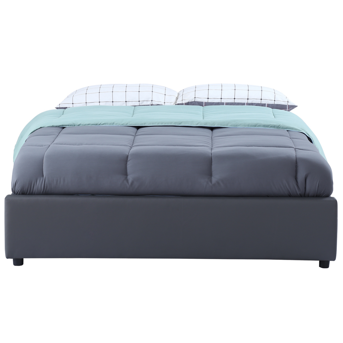 ID MARKET Lit coffre double MIAMI avec sommier 140 x 190 cm PVC gris