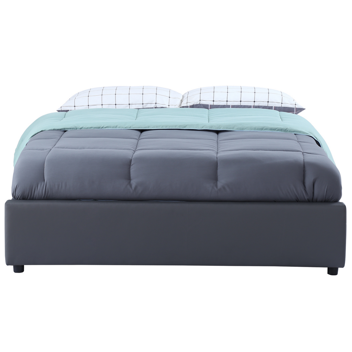 ID MARKET Lit coffre double MIAMI avec sommier 140 x 190 cm PVC gris
