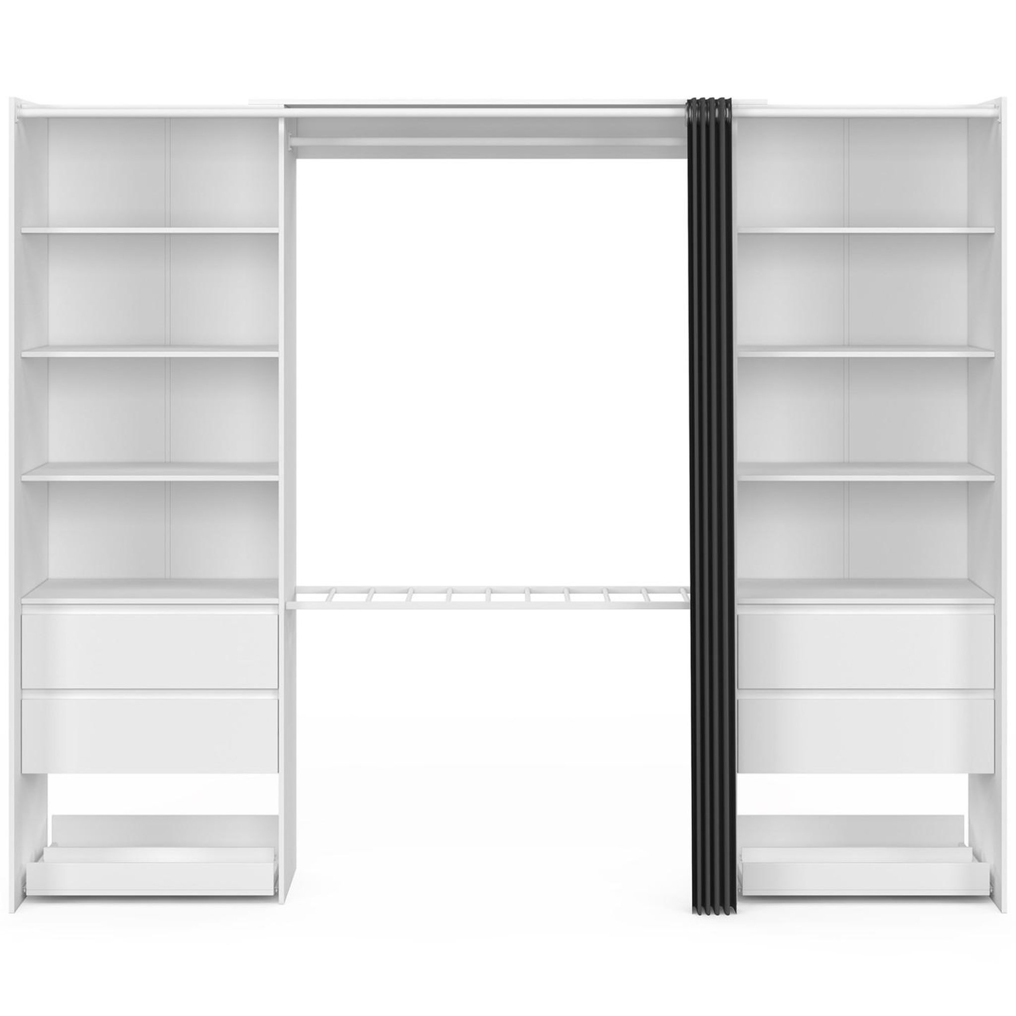 Voir la diapositive 3 : ID MARKET Dressing double xxl meryl 220 cm avec porte pantalons + étagères + tiroirs + rangements à chaussures blanc et gris