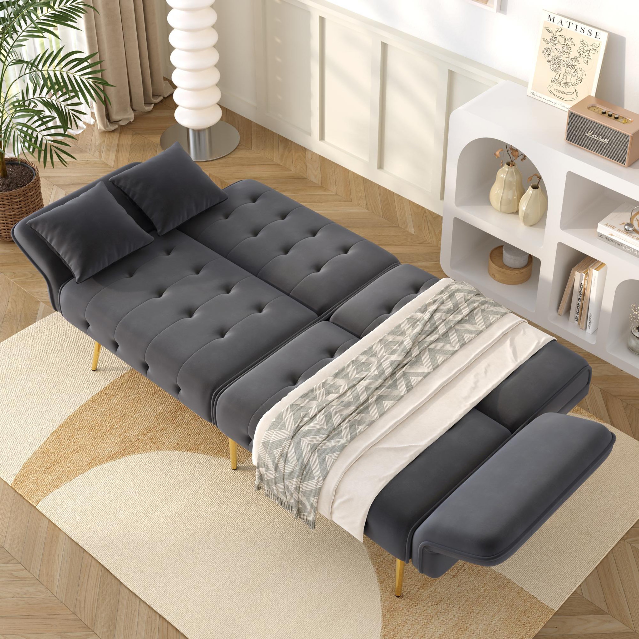 Voir la diapositive 5 : MERAX Canapé droit convertible 2 pl velours