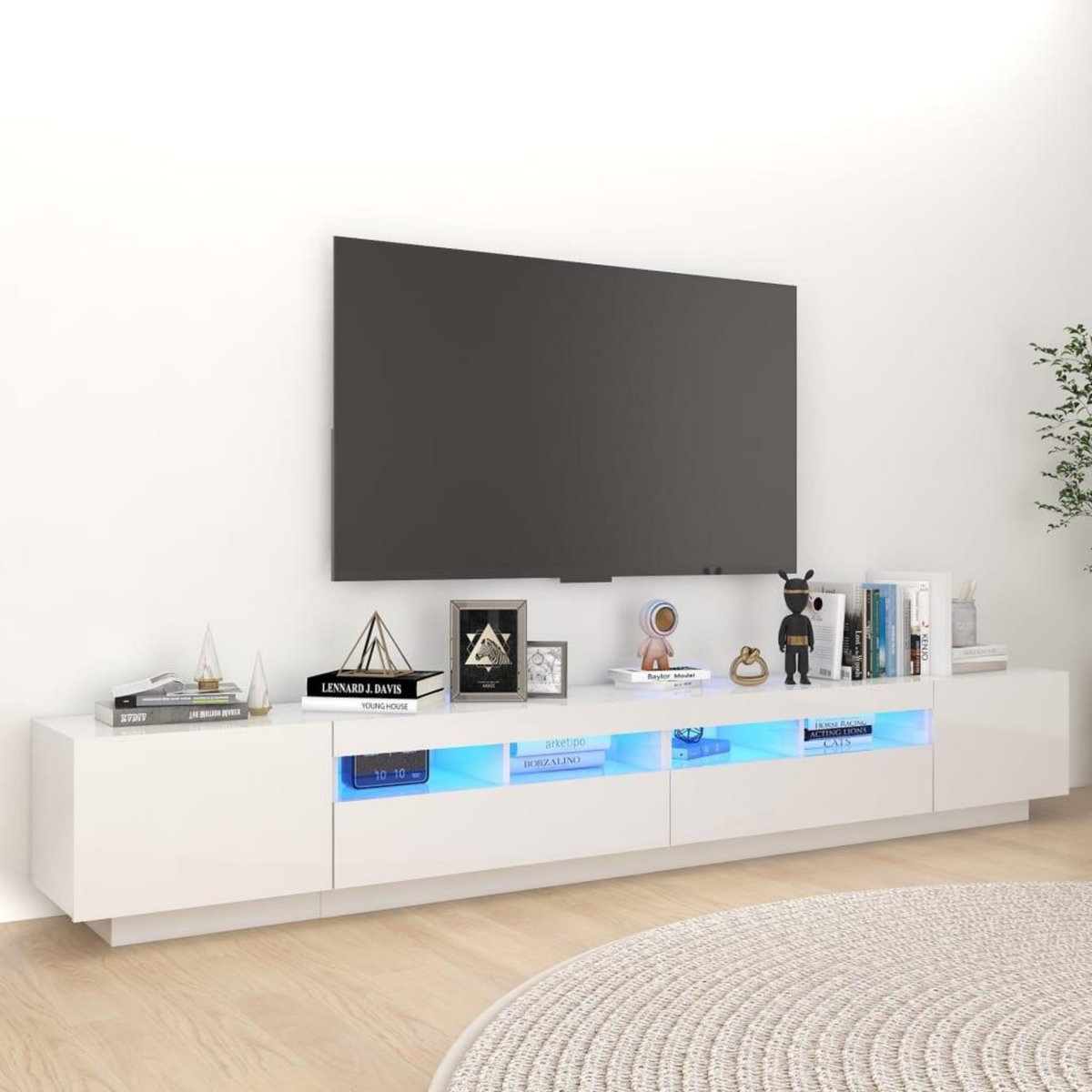 VIDAXL Meuble TV avec lumieres LED Blanc brillant 260x35x40 cm
