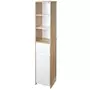 KLEANKIN Meuble colonne rangement salle de bain style cosy 3 niches tiroir placard avec étagère blanc aspect chêne clair