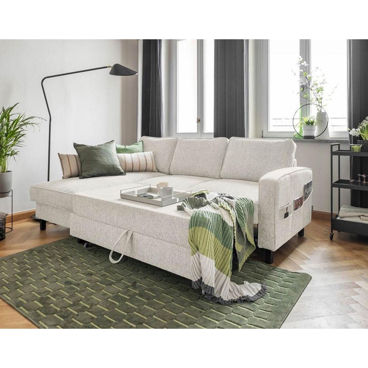 BEST MOBILIER Molly - canapé d'angle gauche 4 places convertible avec coffre en tissu