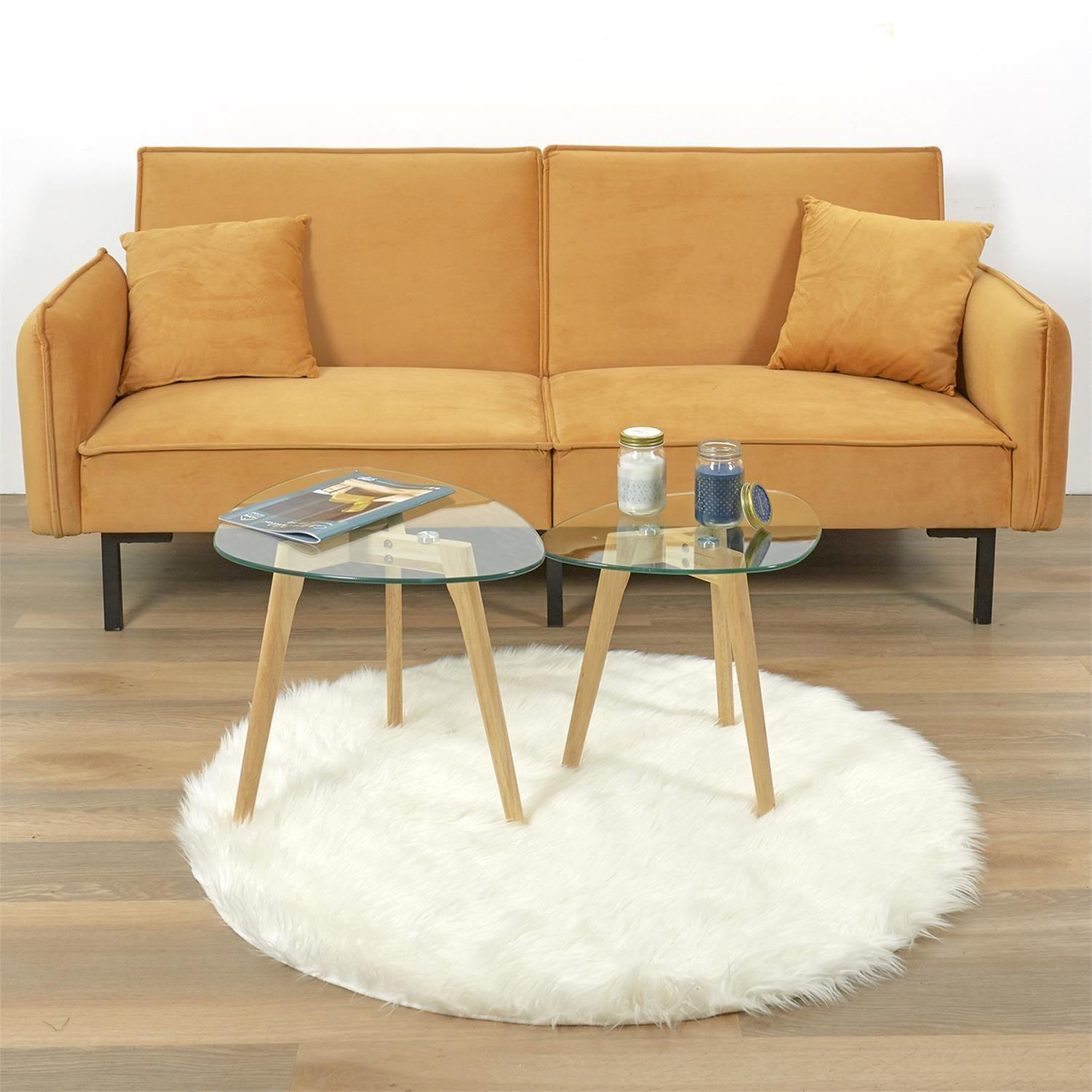 Voir la diapositive 6 : The Home Deco Factory Lot de 2 tables gigognes galet en verre et bois - transparent