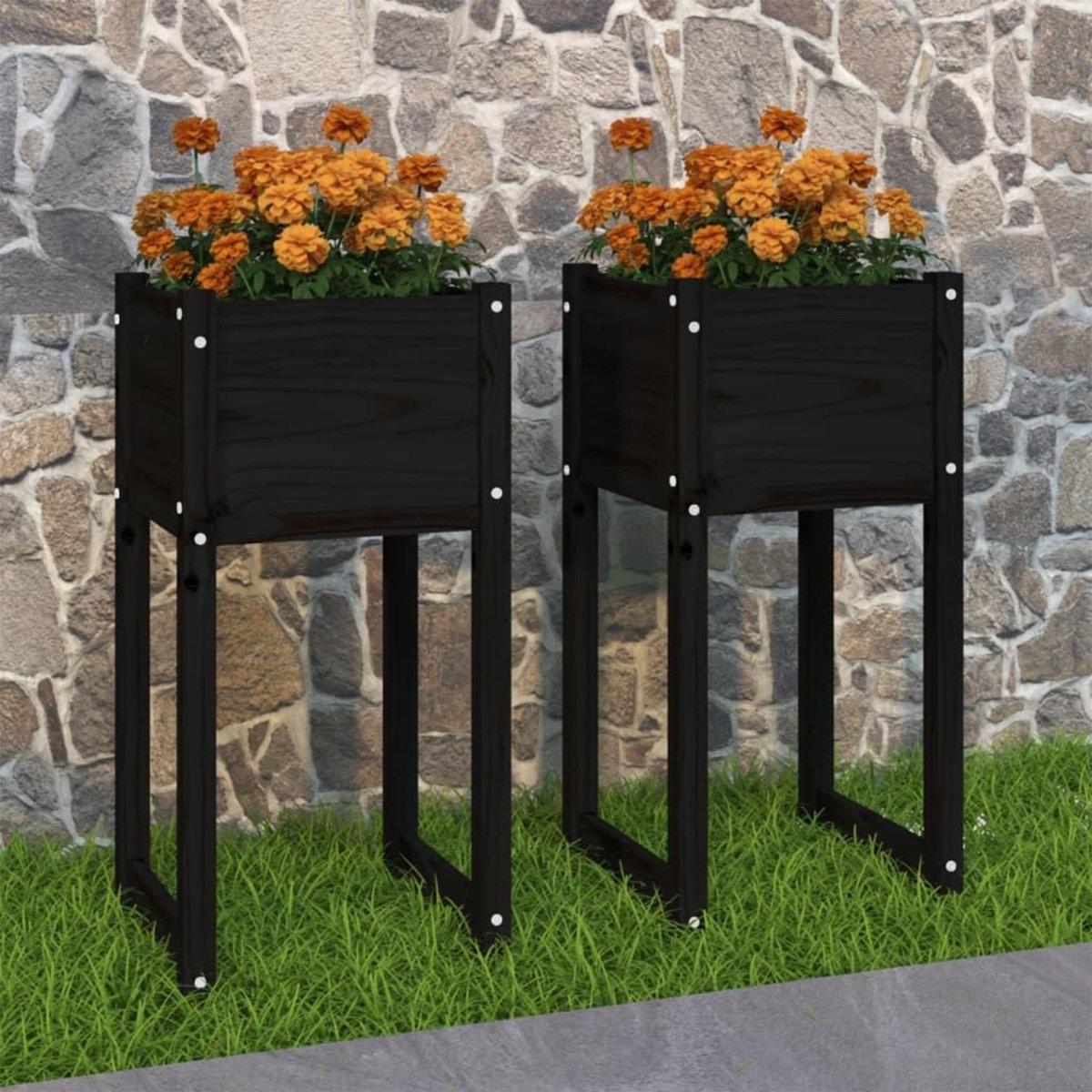 VIDAXL Jardinieres 2 pcs Noir 40x40x81 cm Bois massif de pin