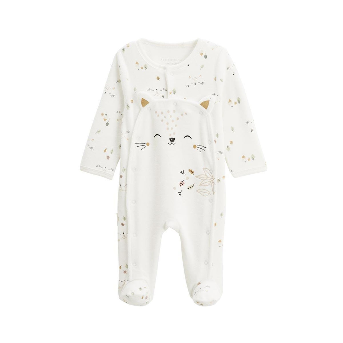 Petit Béguin Pyjama bébé en velours ouverture pont Bisous