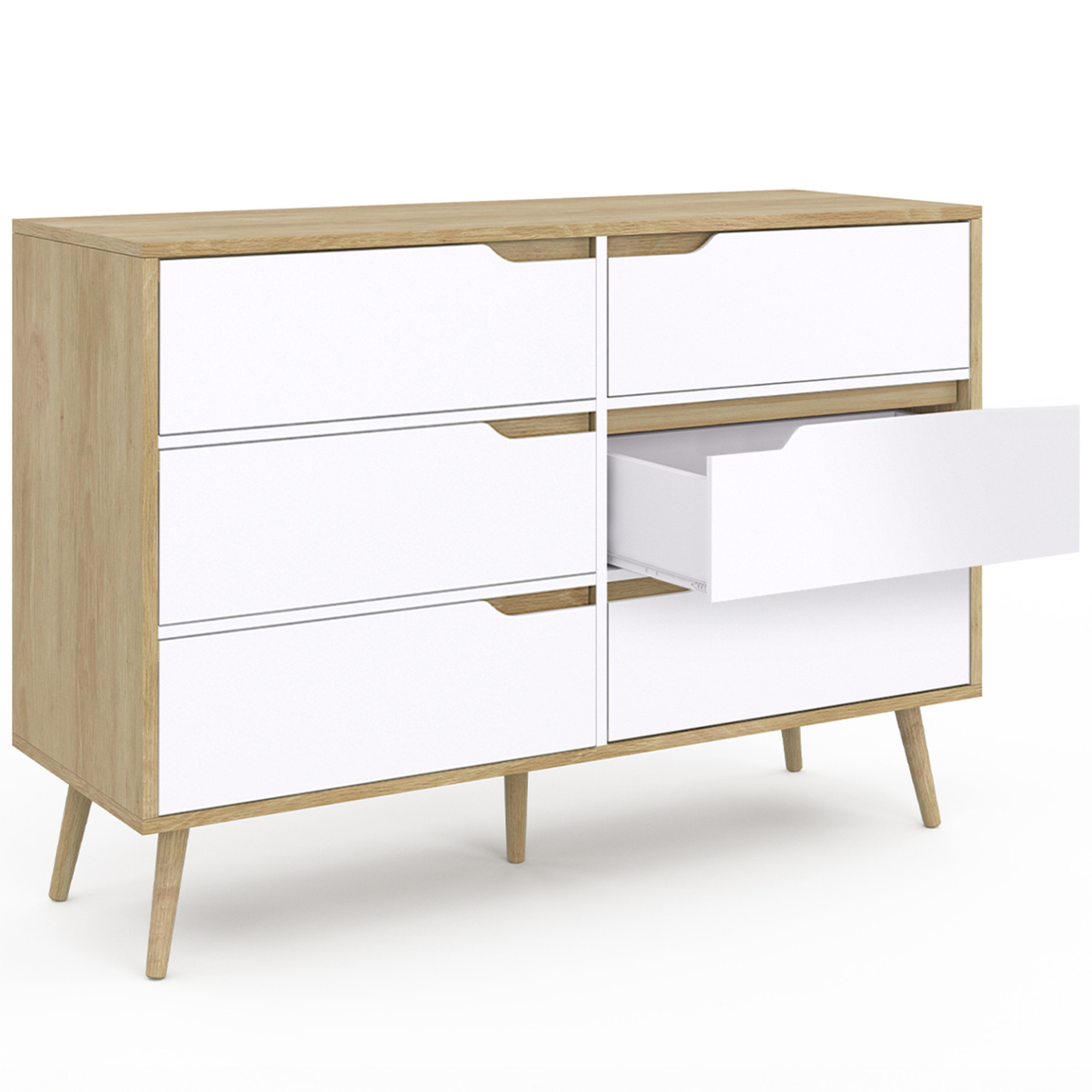 Voir la diapositive 4 : ID MARKET Commode 6 tiroirs helsinki 115 cm scandinave bois et blanc