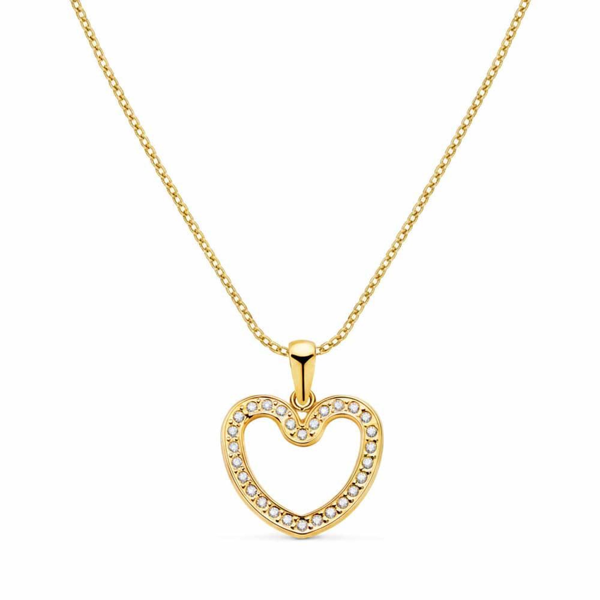 L'ATELIER D'AZUR Pendentif Or 18 Carats 750/000 Jaune Sertis de Zirconiums - Motif Coeur - Chaine Dorée Offerte