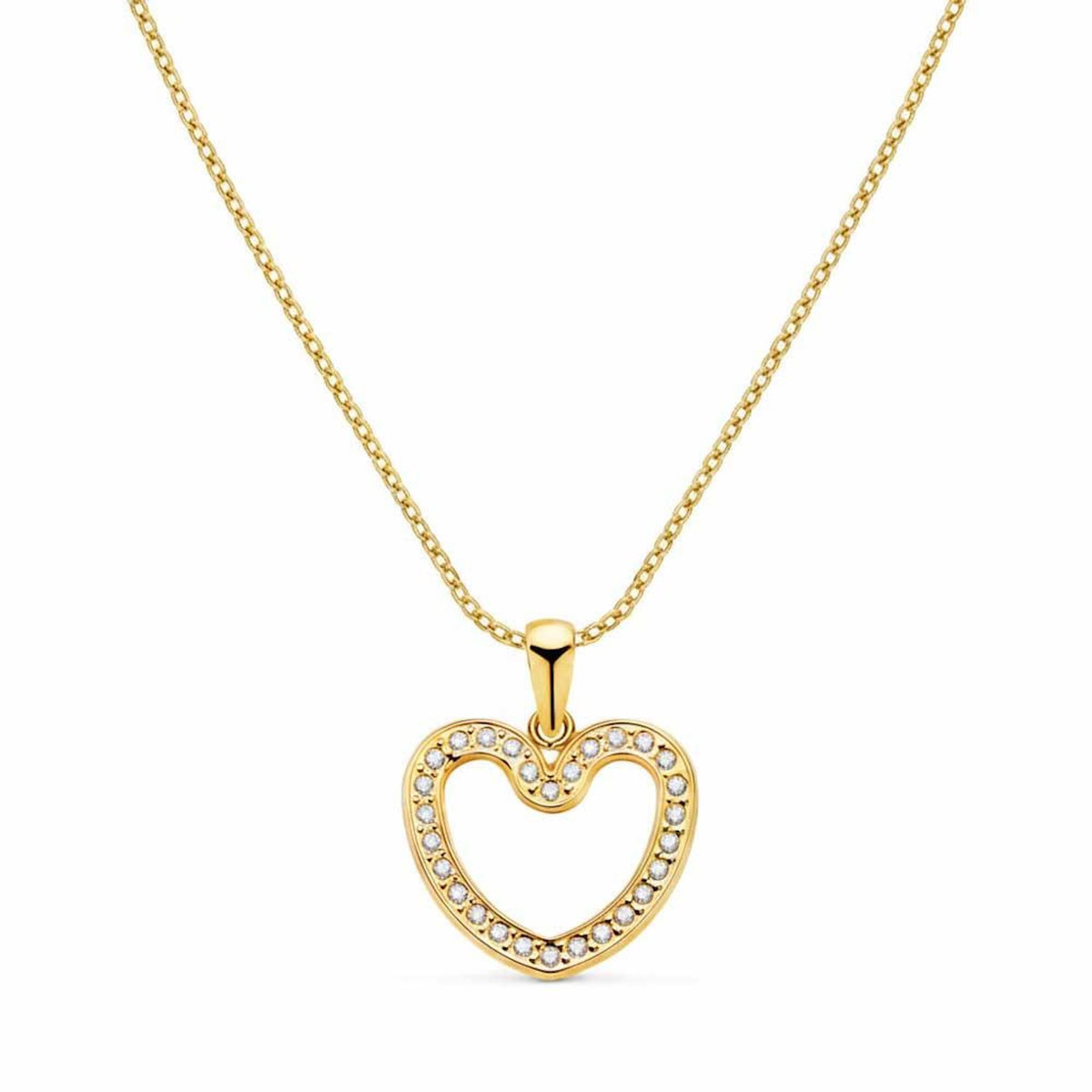 L'ATELIER D'AZUR Pendentif Or 18 Carats 750/000 Jaune Sertis de Zirconiums - Motif Coeur - Chaine Dorée Offerte