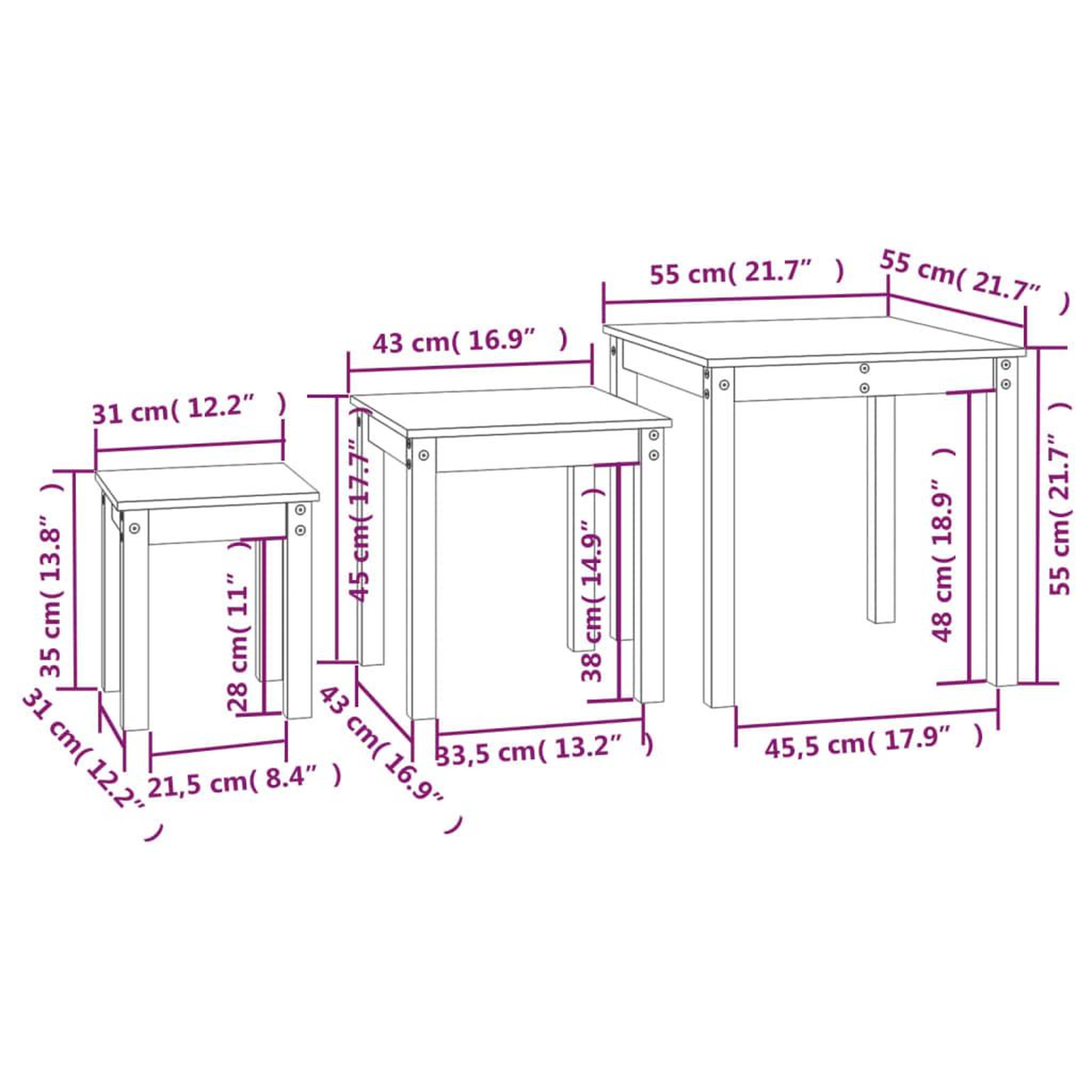 Voir la diapositive 6 : VIDAXL Tables gigognes 3 pcs Blanc Bois de pin massif