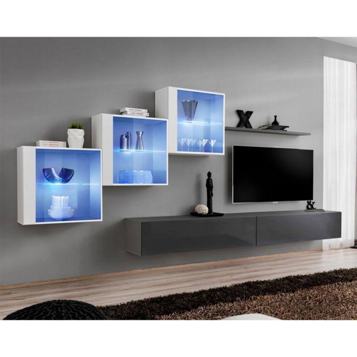 Meuble TV Mural Design Switch II 270cm Blanc