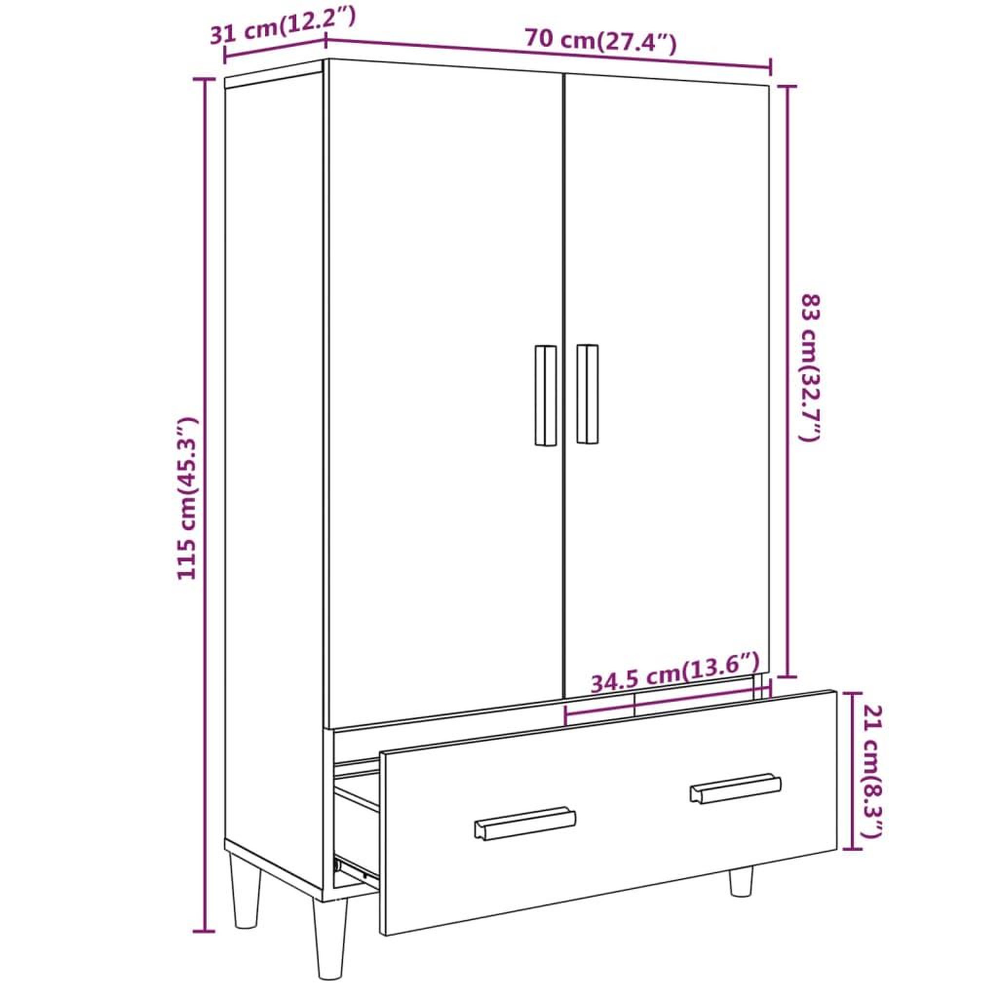 Voir la diapositive 6 : VIDAXL Buffet Sonoma gris 70x31x115 cm Bois d'ingenierie