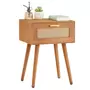 IDIMEX Table de chevet KIRAN 1 tiroir, table de nuit design vintage en bois brun et lin