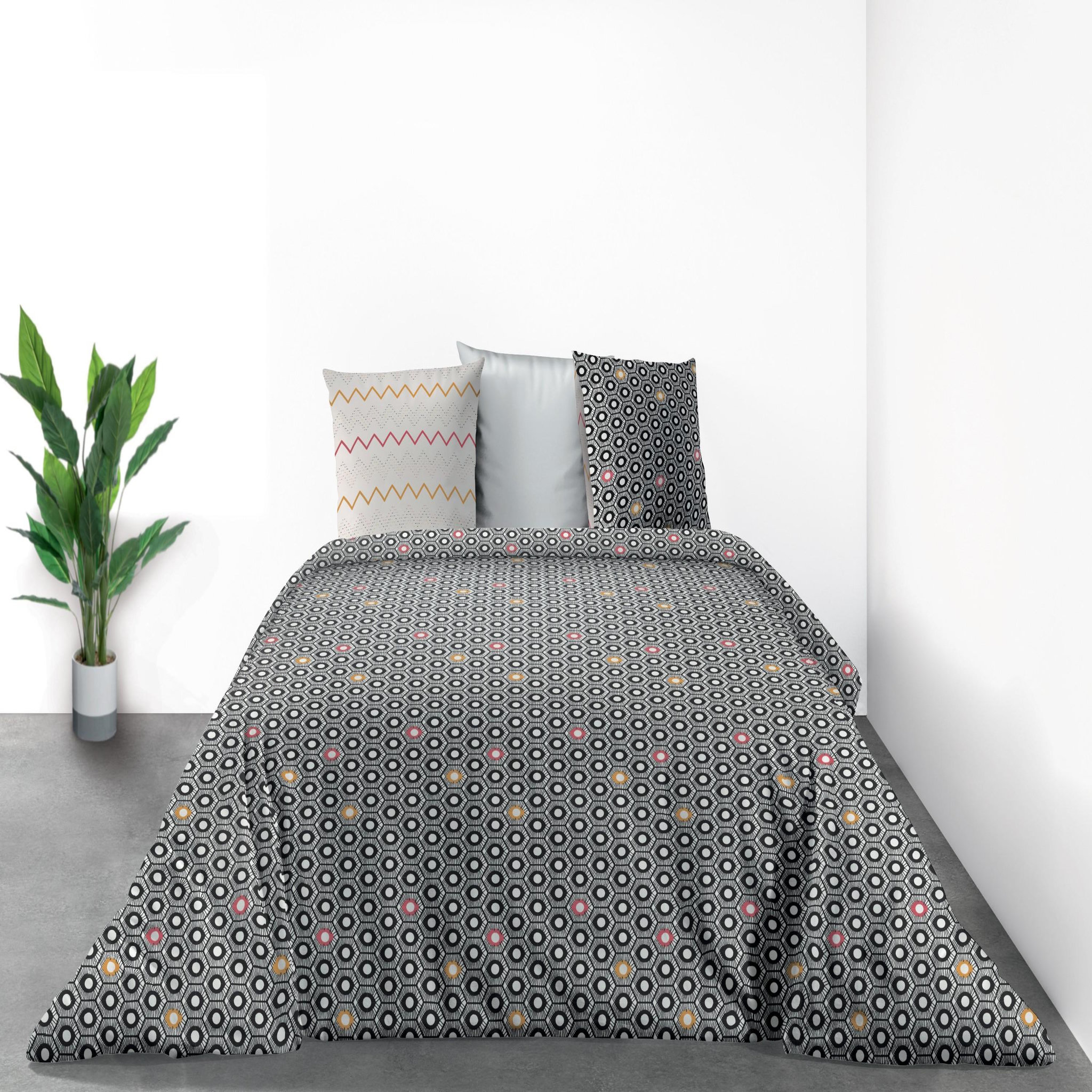 Voir la diapositive 3 : Les Ateliers du Linge Parure housse de couette 100% coton 57fils-himba black