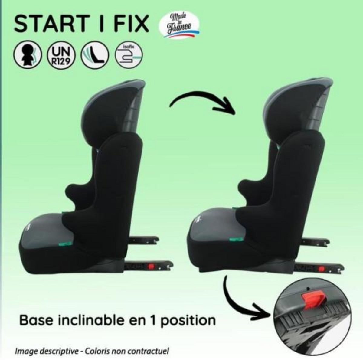 NANIA Siege Auto NANIA Rehausseur isofix  START I FIX, Groupe 2/3, de 5 a 10 ans, 15-36 kg - 95-150 cm, R 129 – Tetiere réglable– Base incli
